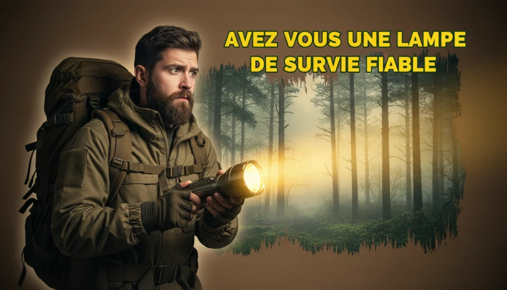 Homm survivaliste qui tient une lampe torche dans la main en foret